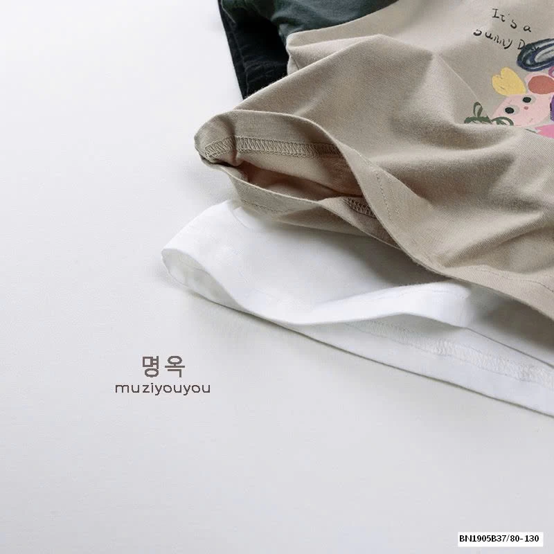 ÁO THUN HOẠT HÌNH PHỐI MÀU TAY HÀN QUỐC