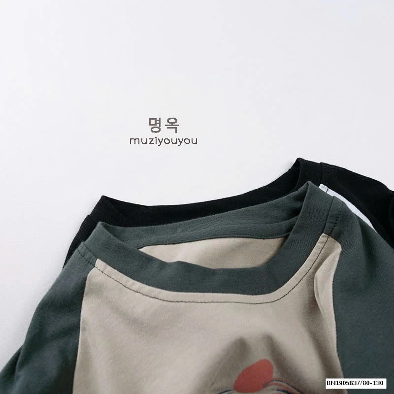 ÁO THUN HOẠT HÌNH PHỐI MÀU TAY HÀN QUỐC