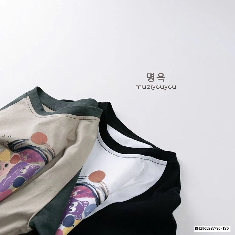 ÁO THUN HOẠT HÌNH PHỐI MÀU TAY HÀN QUỐC