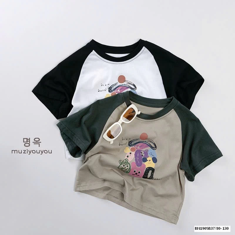 ÁO THUN HOẠT HÌNH PHỐI MÀU TAY HÀN QUỐC