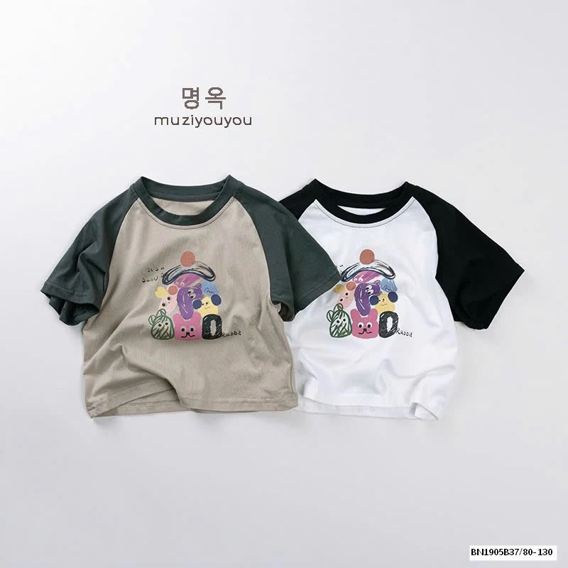 ÁO THUN HOẠT HÌNH PHỐI MÀU TAY HÀN QUỐC