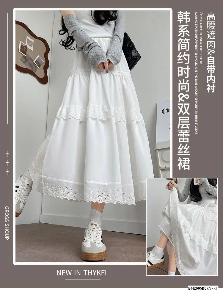 CHÂN VÁY TRẮNG REN DÁNG DÀI MẪU 2