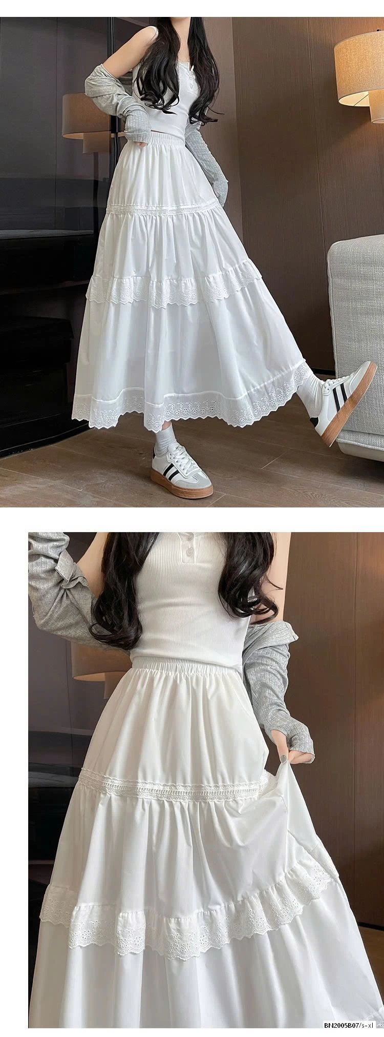 CHÂN VÁY TRẮNG REN DÁNG DÀI MẪU 2