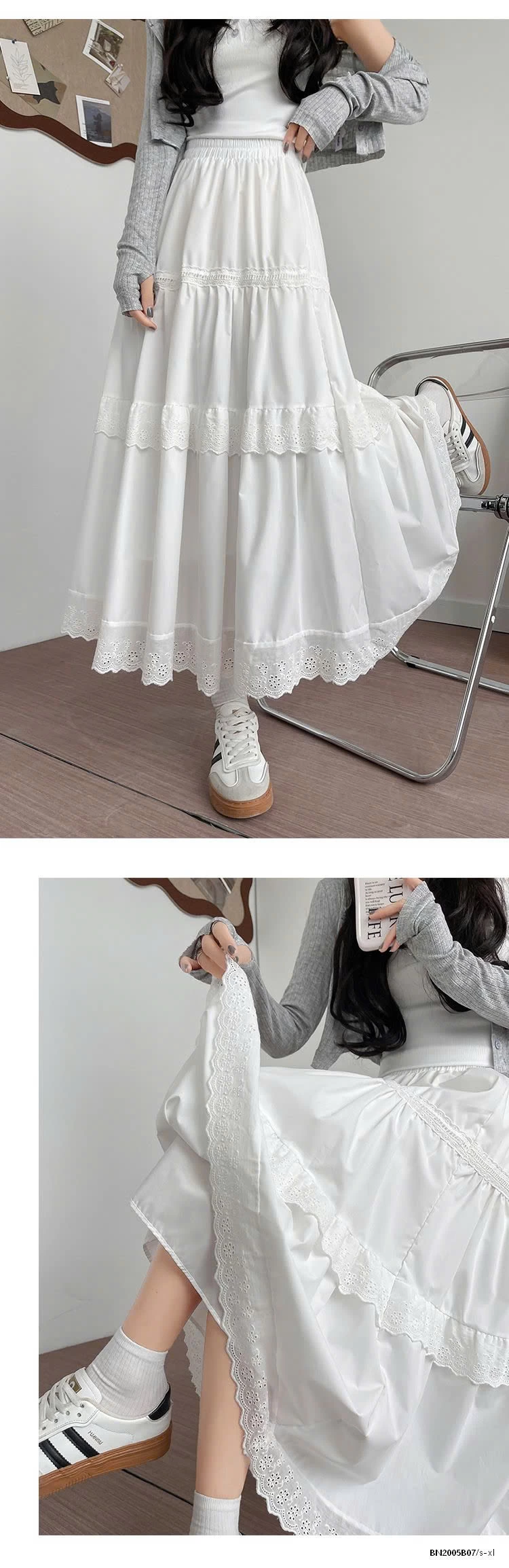 CHÂN VÁY TRẮNG REN DÁNG DÀI MẪU 2