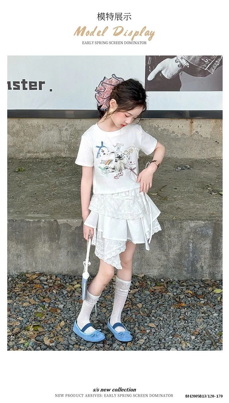 ÁO THUN CÚN MIX CHÂN VÁY REN LỆCH SZ ĐẠI