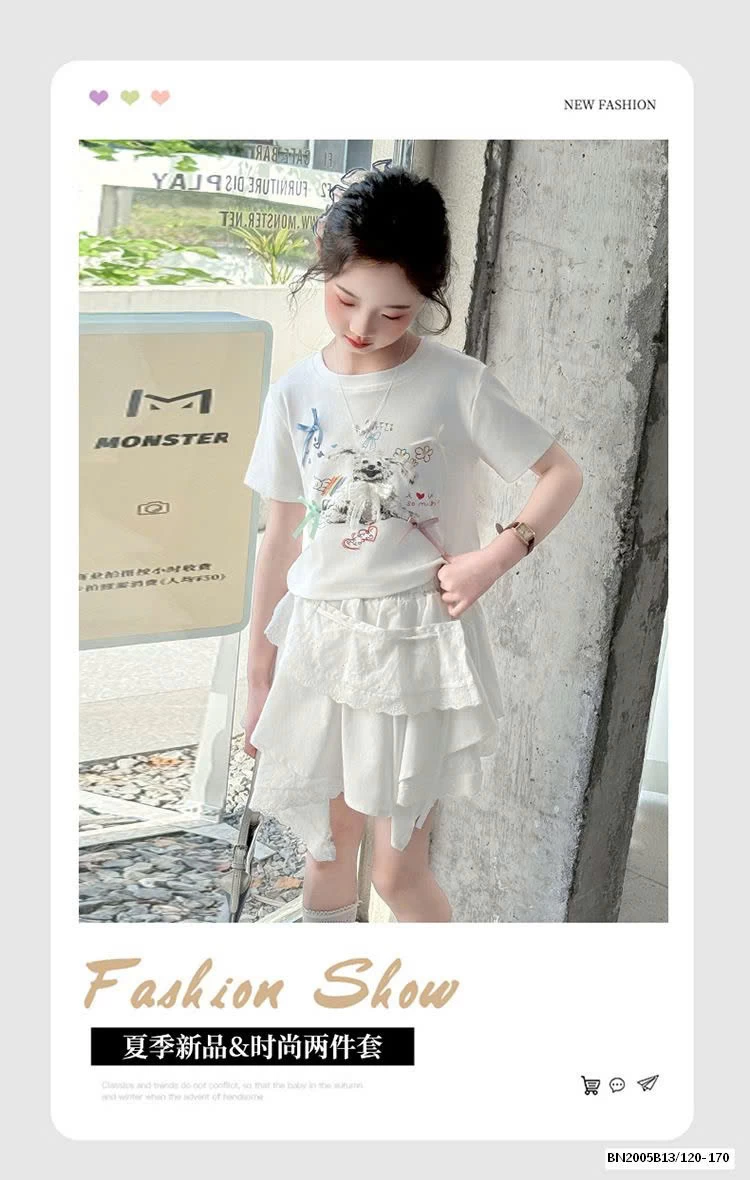 ÁO THUN CÚN MIX CHÂN VÁY REN LỆCH SZ ĐẠI