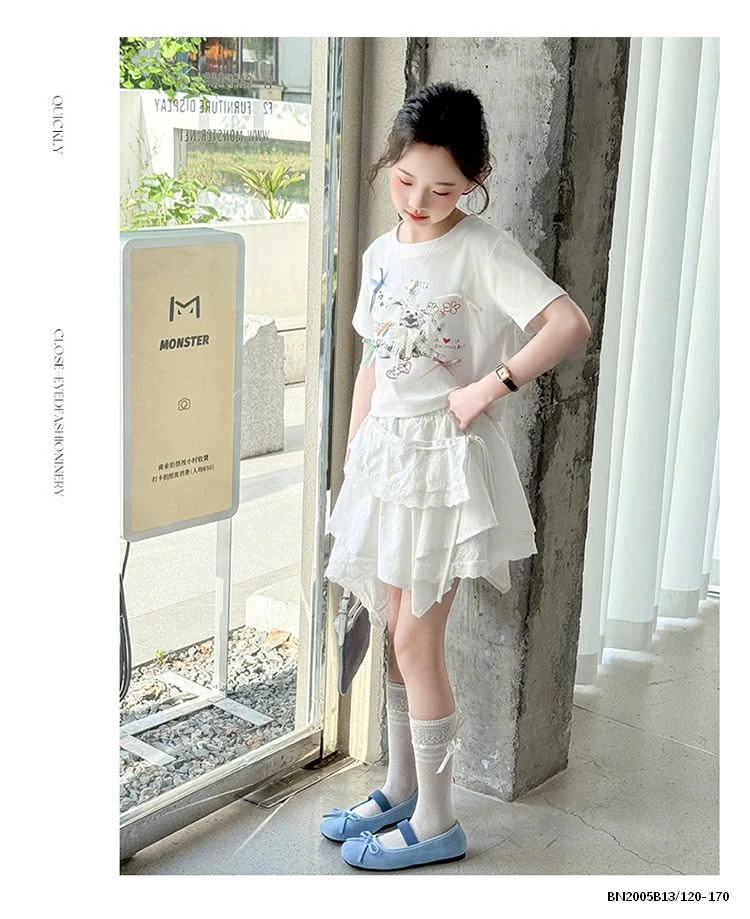 ÁO THUN CÚN MIX CHÂN VÁY REN LỆCH SZ ĐẠI