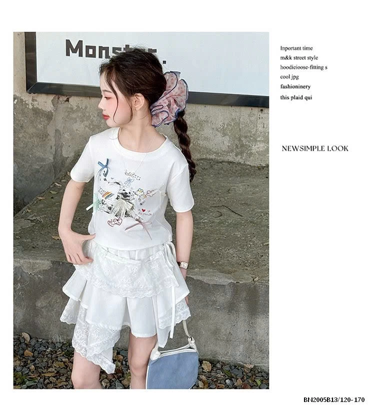 ÁO THUN CÚN MIX CHÂN VÁY REN LỆCH SZ ĐẠI