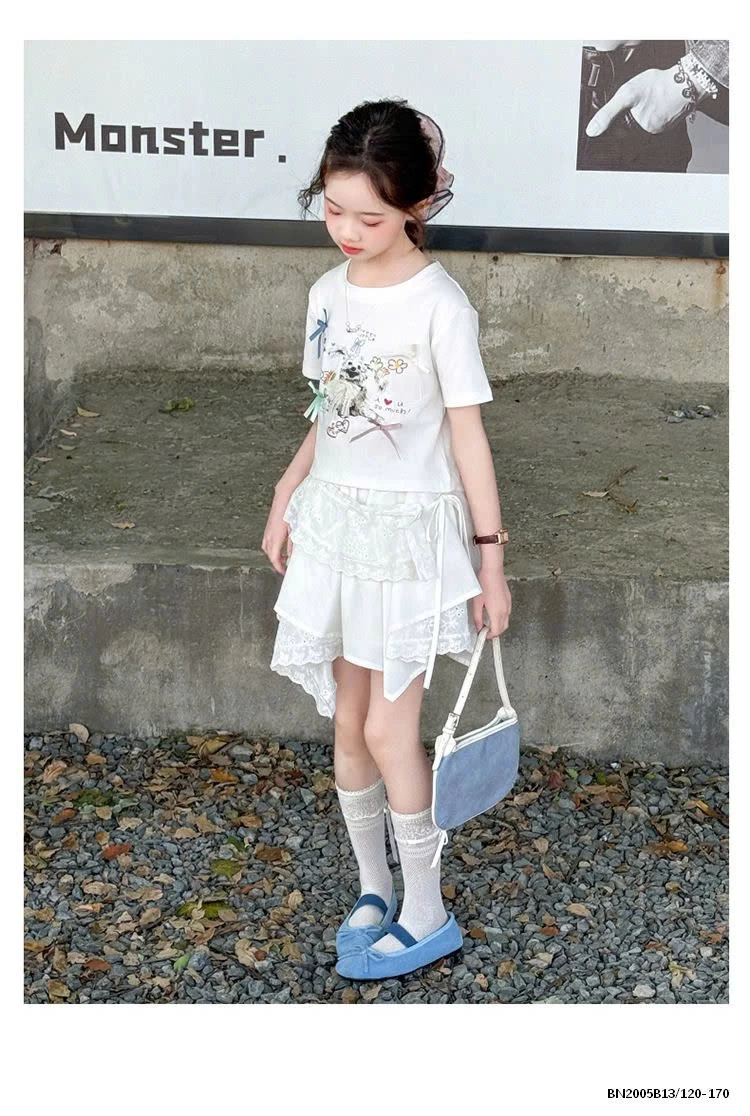 ÁO THUN CÚN MIX CHÂN VÁY REN LỆCH SZ ĐẠI