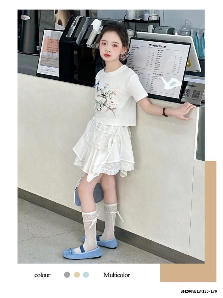 ÁO THUN CÚN MIX CHÂN VÁY REN LỆCH SZ ĐẠI