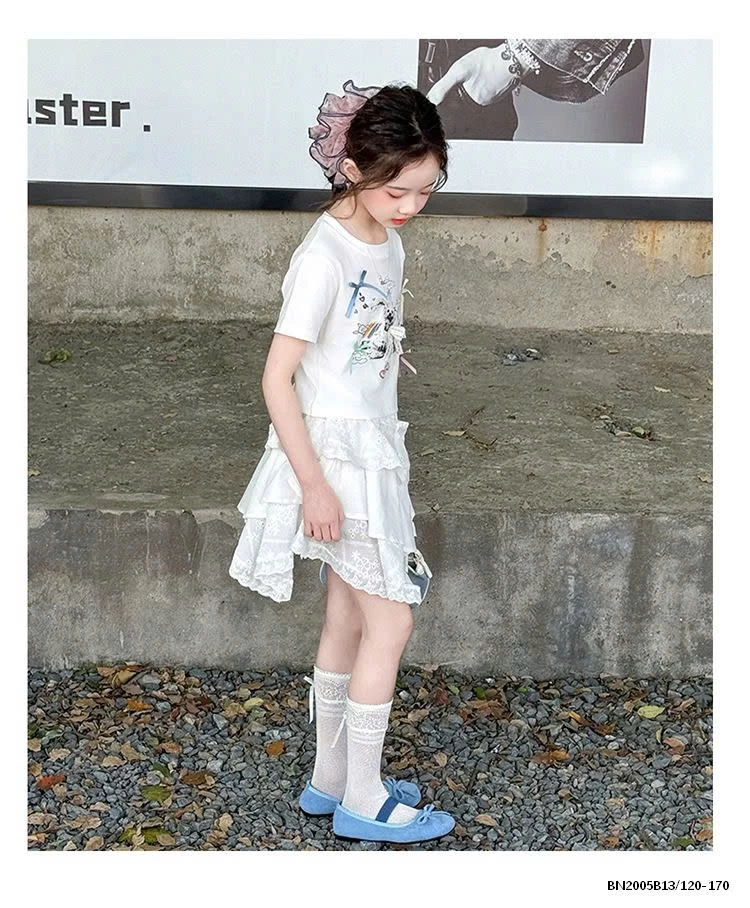 ÁO THUN CÚN MIX CHÂN VÁY REN LỆCH SZ ĐẠI