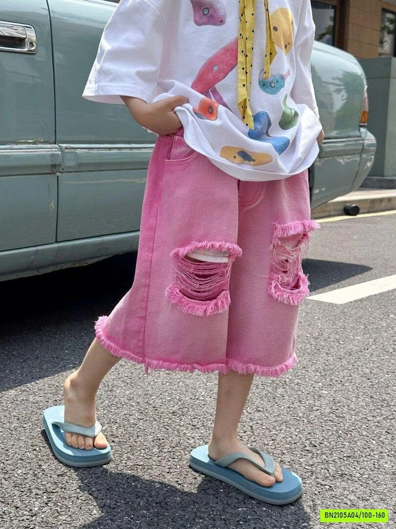 SHORT JEANS HỒNG RÁCH GỐI