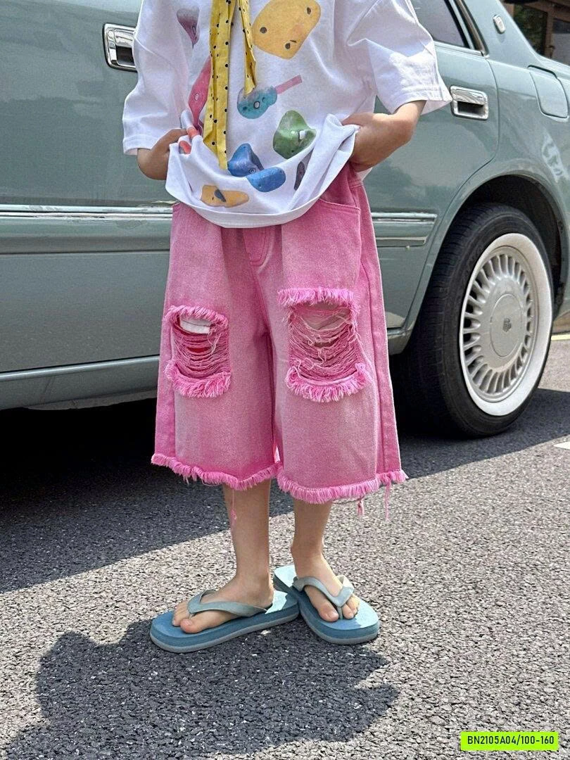 SHORT JEANS HỒNG RÁCH GỐI