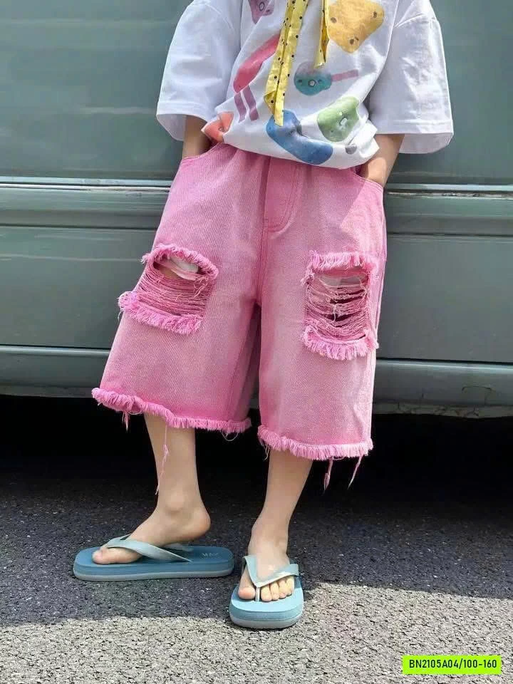 SHORT JEANS HỒNG RÁCH GỐI