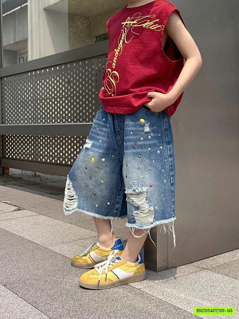 JEANS LỠ RÁCH GẤU ĐÍNH ĐÁ SẮC MÀU