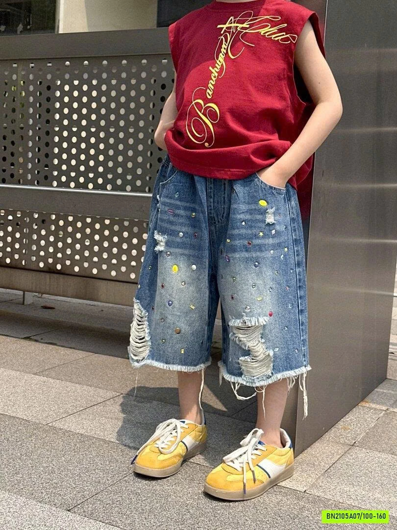 JEANS LỠ RÁCH GẤU ĐÍNH ĐÁ SẮC MÀU