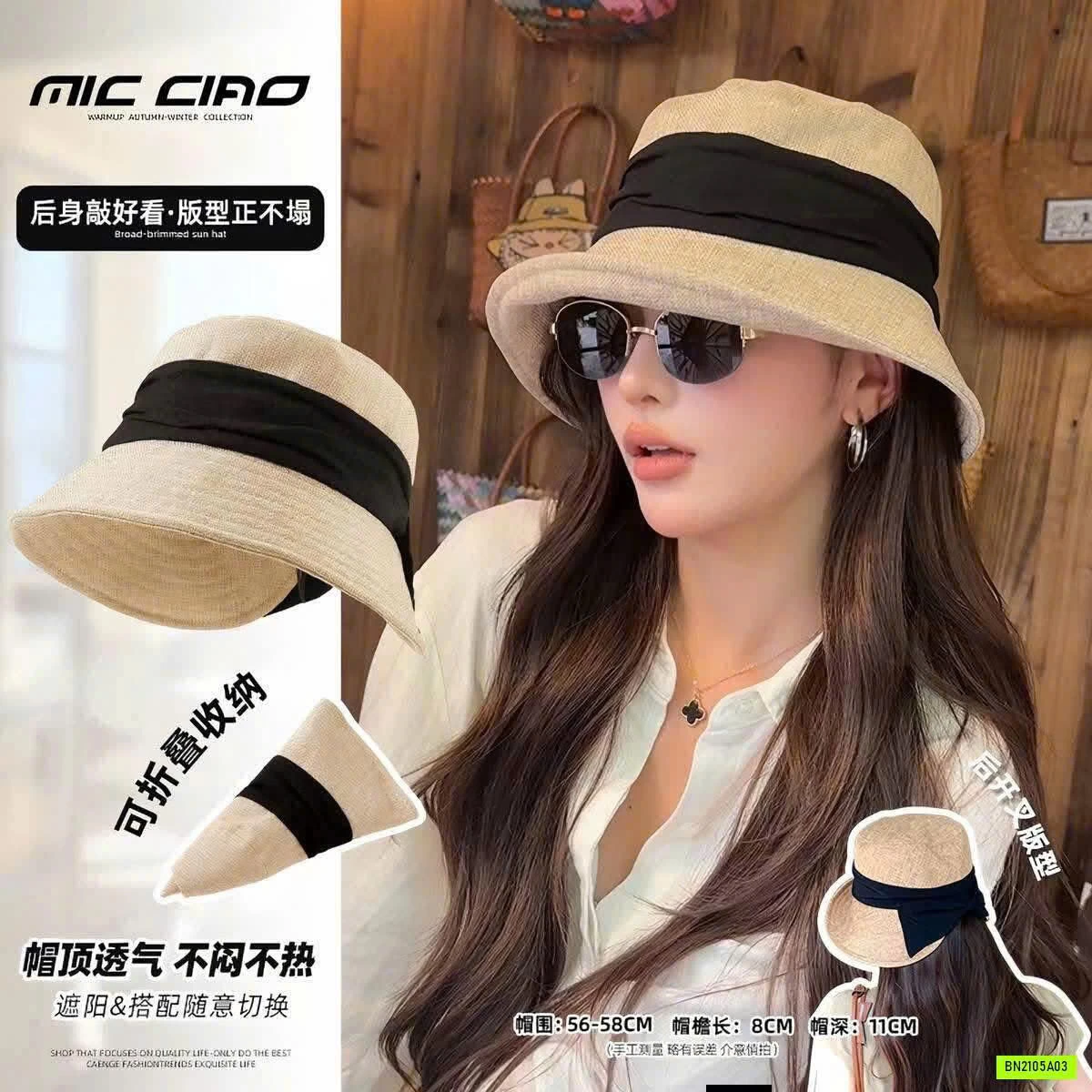 MŨ BÈO CHỐNG NẮNG PHỐI KHĂN VOAN
