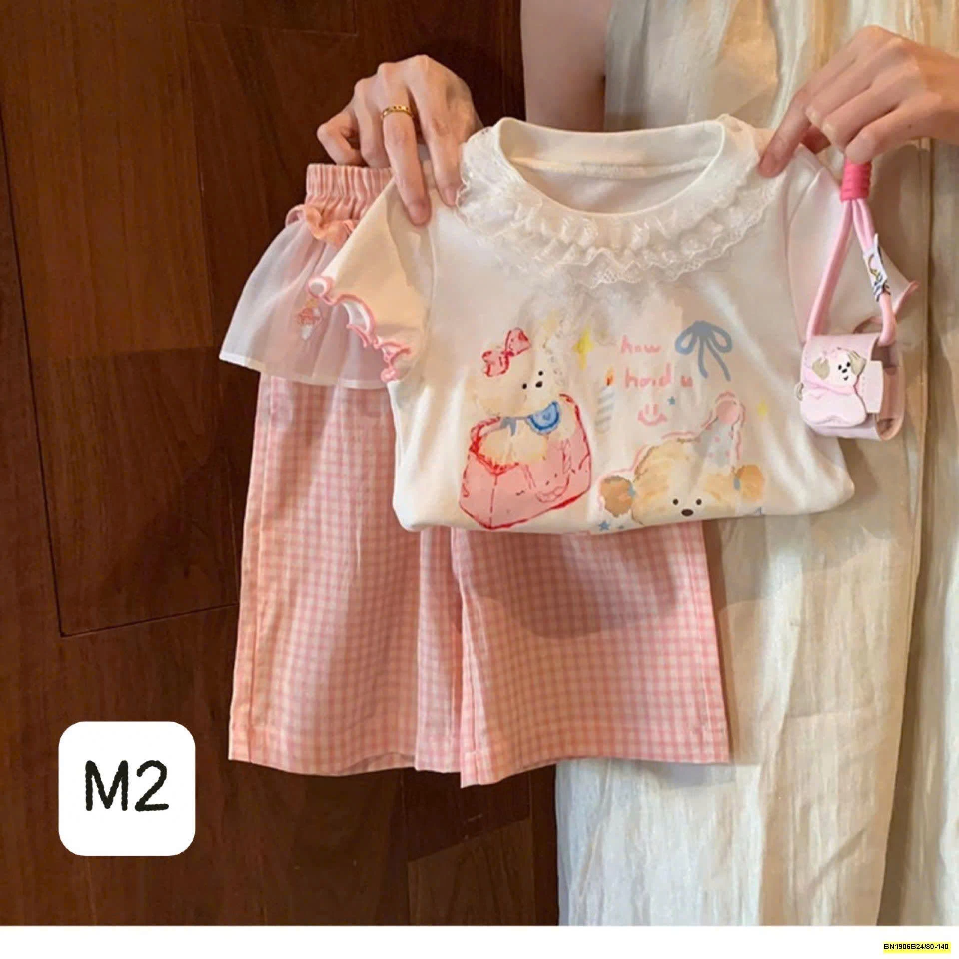 SET ÁO PHÔNG HỌA TIẾT MIX QUẦN KẺ NINGLI