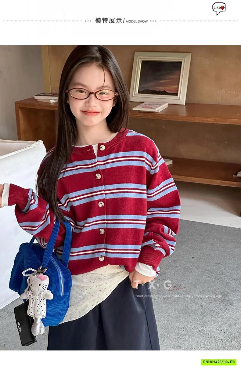 CARDIGAN KẺ PHỐI MÀU XANH ĐỎ