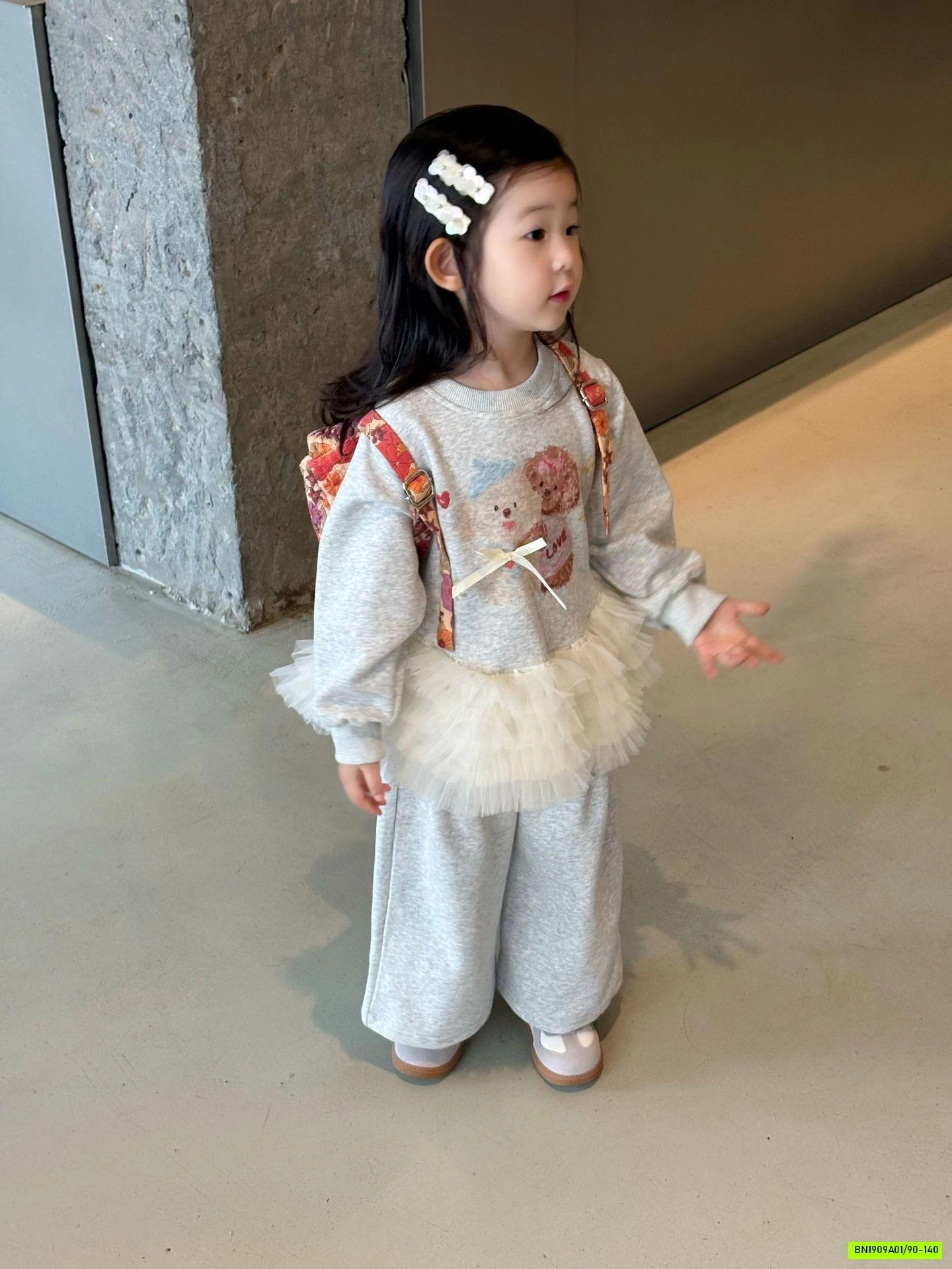 SÉT NỈ SUÔNG XÁM ÁO PHỐI VOAN