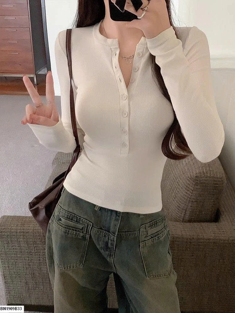 ÁO THUN DÀI TAY NHIỀU CÚC CỔ