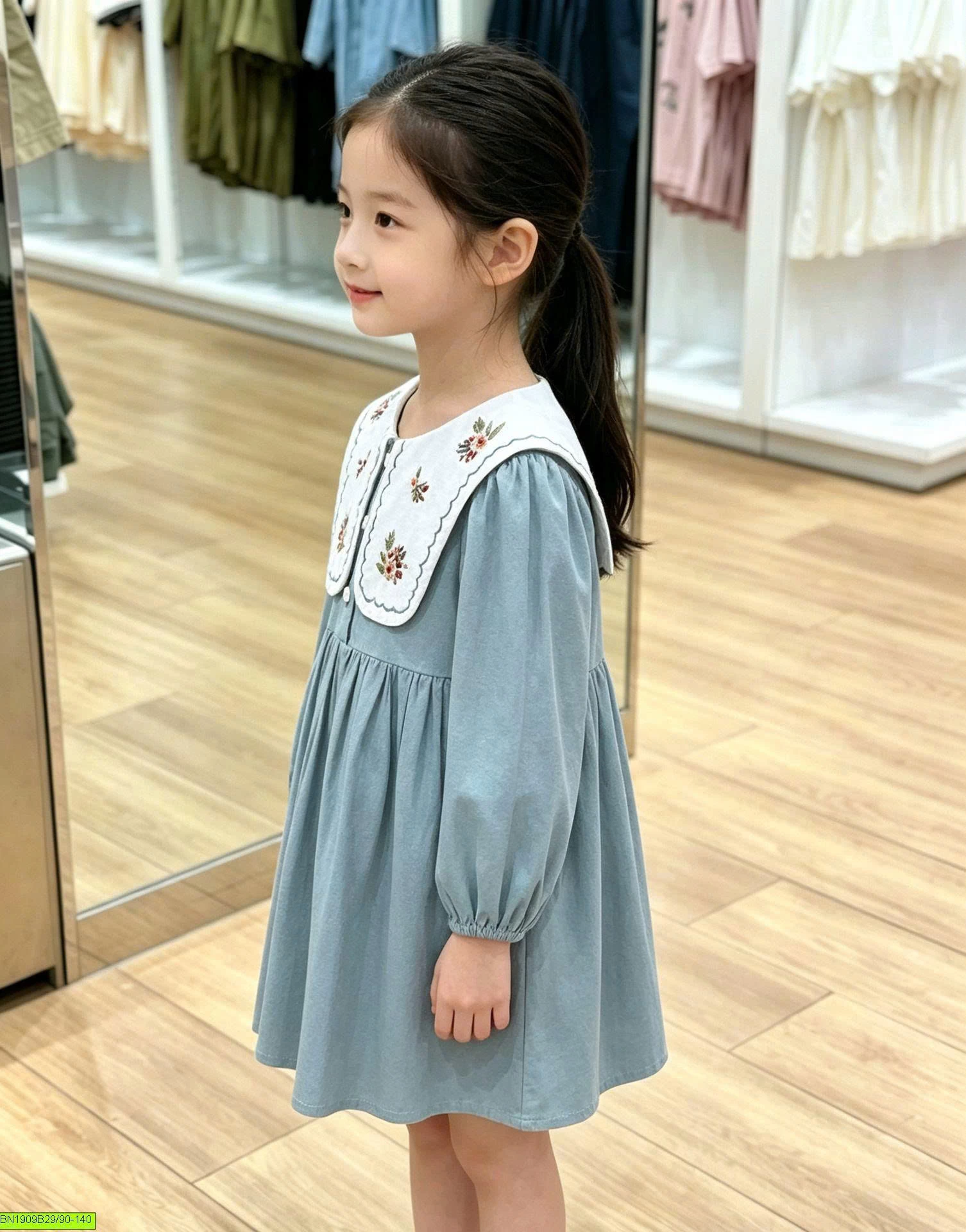 ĐẦM XANH CỔ THÊU PREMIUM ICON