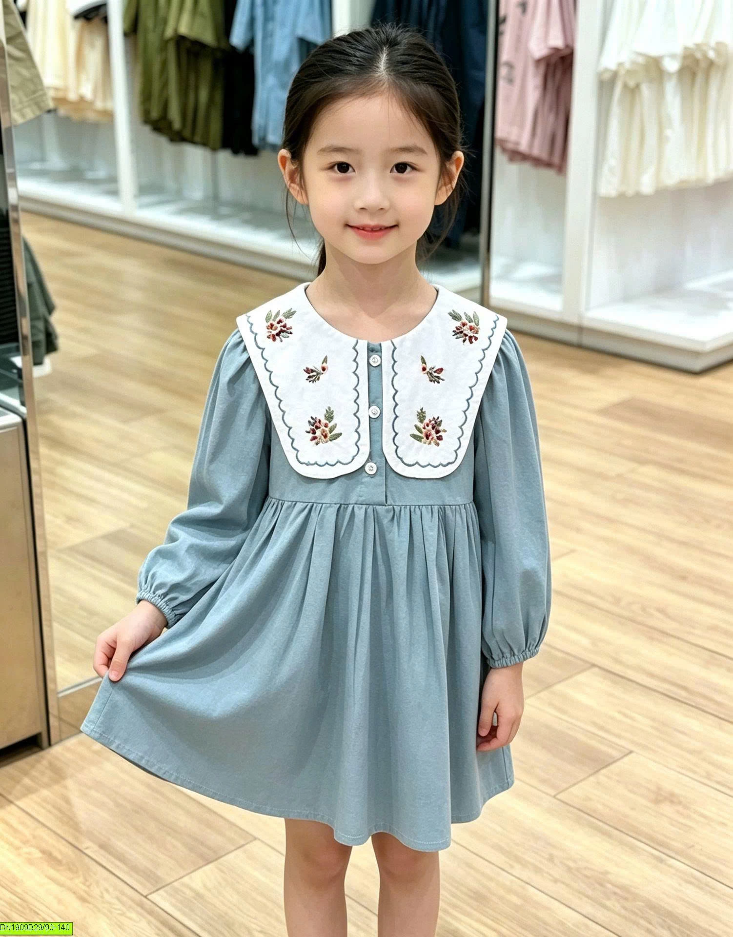 ĐẦM XANH CỔ THÊU PREMIUM ICON