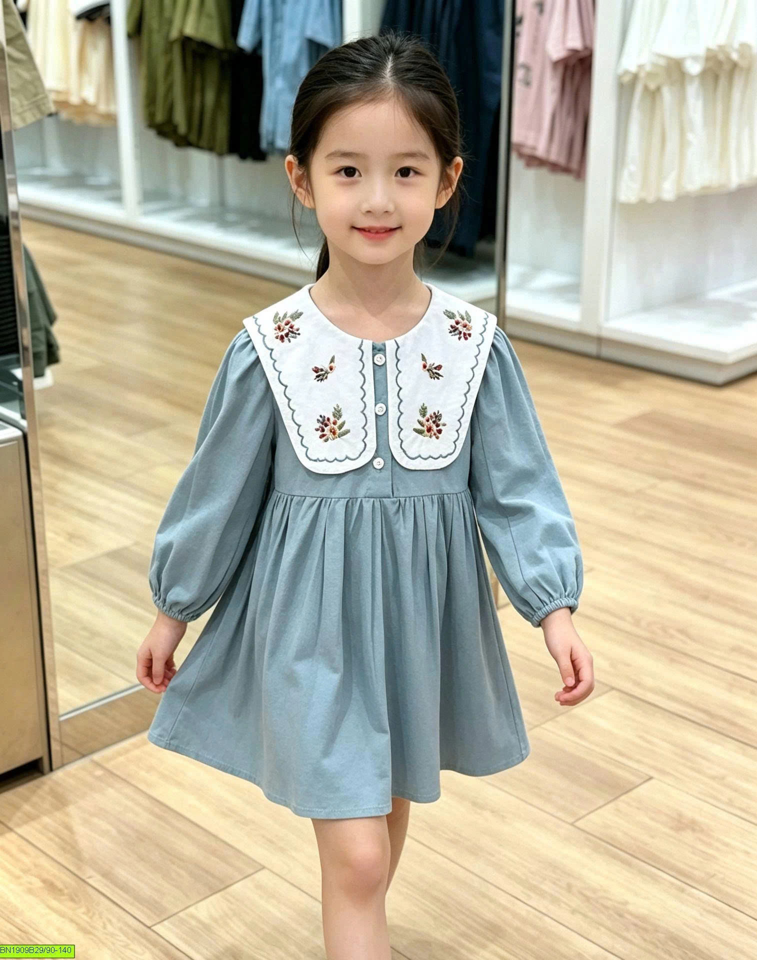 ĐẦM XANH CỔ THÊU PREMIUM ICON
