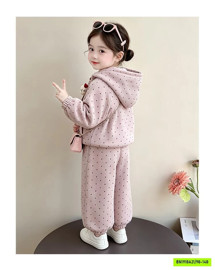 BỘ NỈ HỒNG CHẤM BI LIỀN MŨ BG