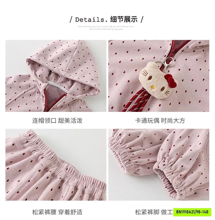 BỘ NỈ HỒNG CHẤM BI LIỀN MŨ BG