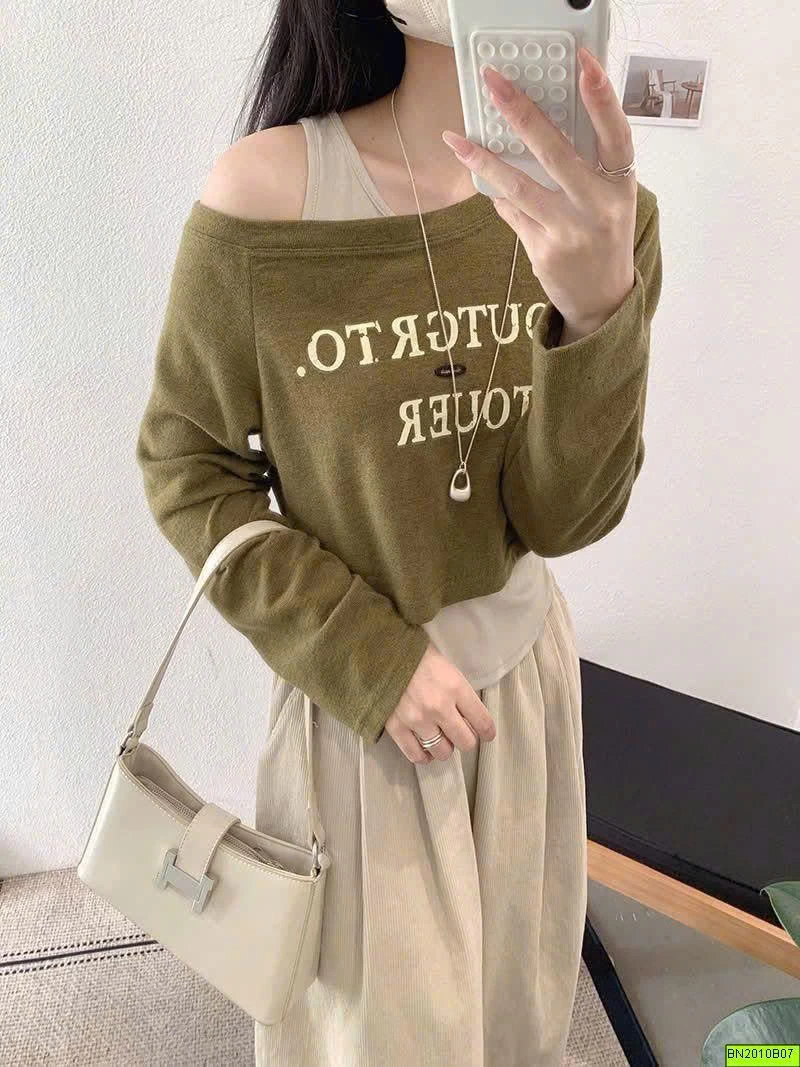 ÁO CROPTOP LỆCH VAI 2 LỚP KEKEZOON