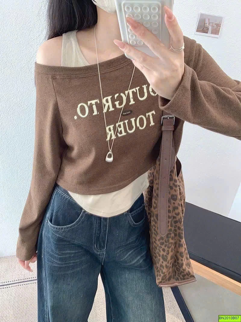 ÁO CROPTOP LỆCH VAI 2 LỚP KEKEZOON
