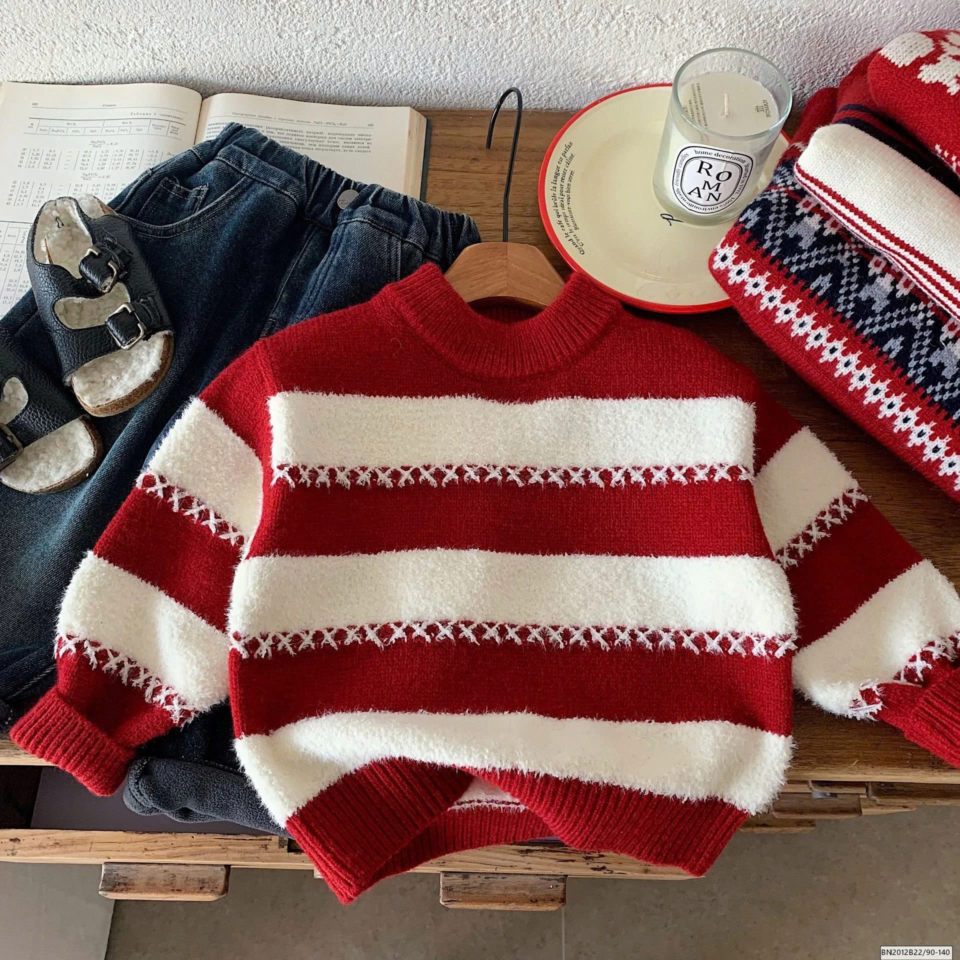 ÁO LEN TẾT 2026 KẺ NGÀNG ĐỎ TRẮNG