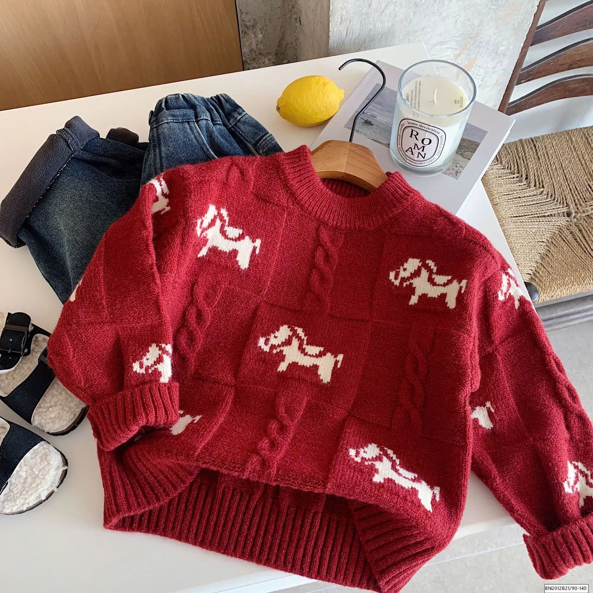 ÁO LEN THỪNG NGỰA ĐỎ CỔ TRÒN