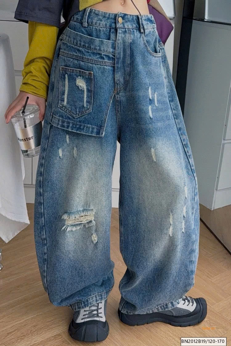 SÉT ÁO THUN CÔ GÁI TAY NỐI MIX QUẦN JEAN RÁCH GỐI