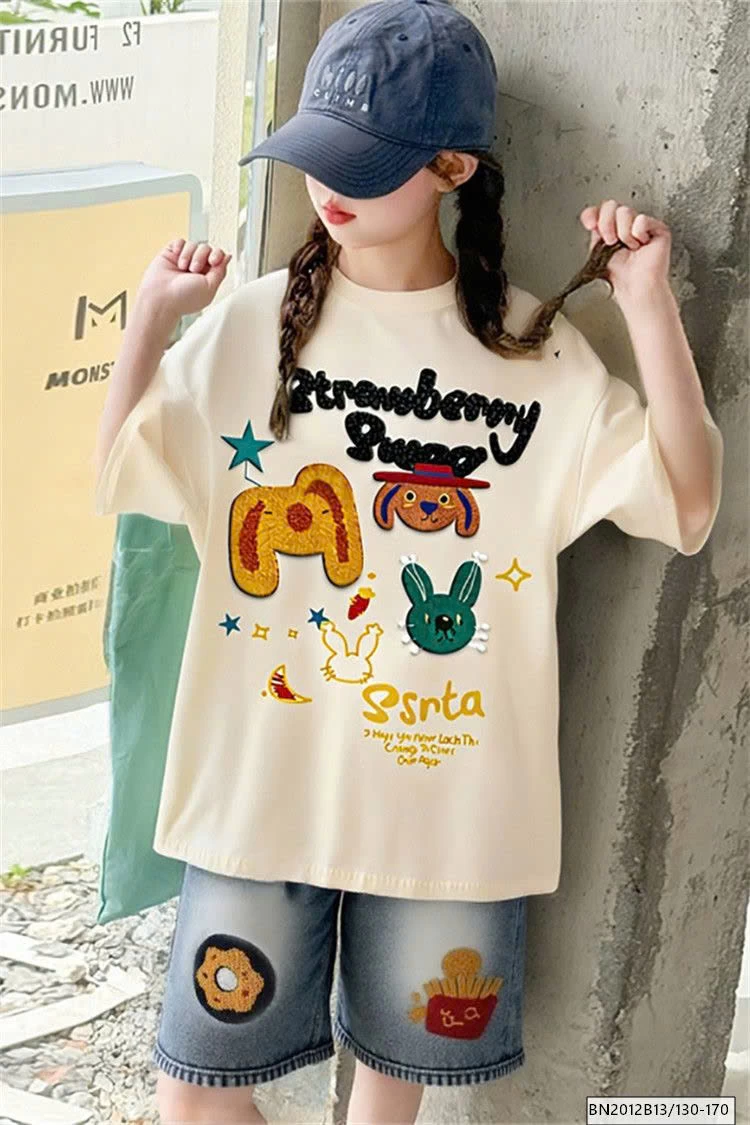 SET ÁO PHÔNG MIX QUẦN SHORT JEAN HÌNH ĐỒ ĂN NHANH