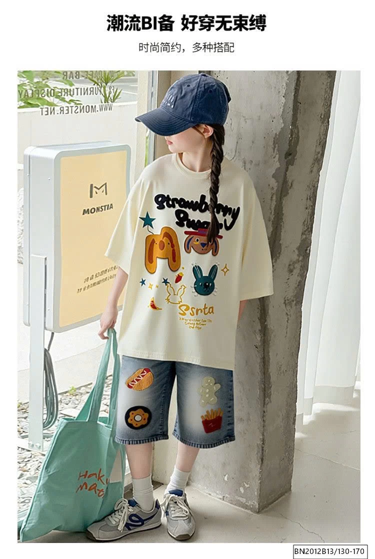 SET ÁO PHÔNG MIX QUẦN SHORT JEAN HÌNH ĐỒ ĂN NHANH