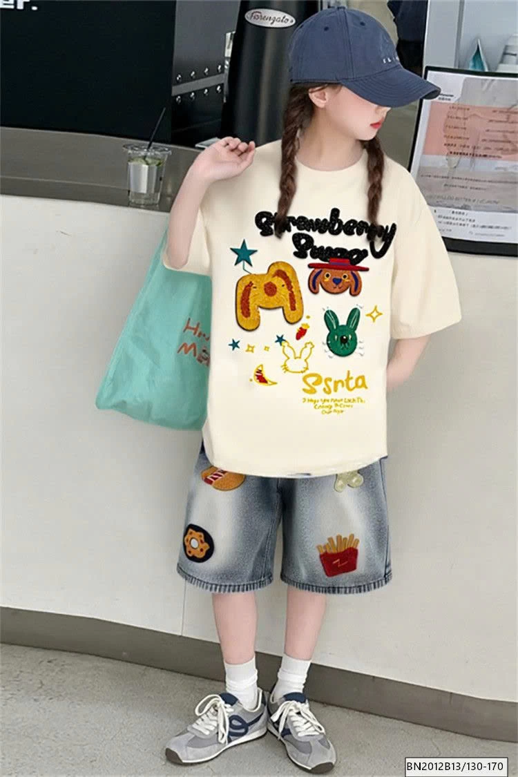 SET ÁO PHÔNG MIX QUẦN SHORT JEAN HÌNH ĐỒ ĂN NHANH