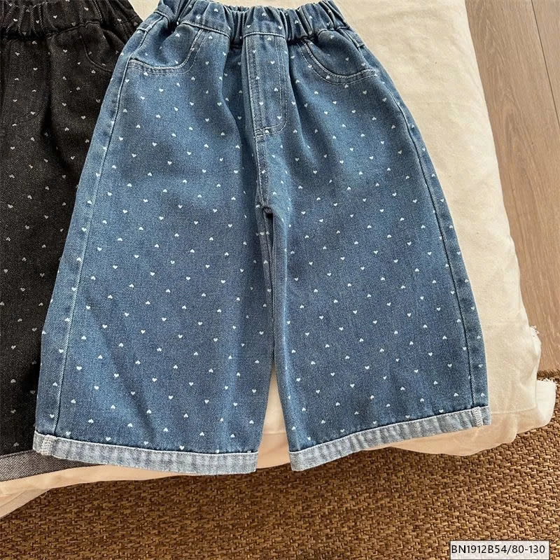 QUẦN JEAN CHẤM BI TRÁI TIM  ỐNG RỘNG