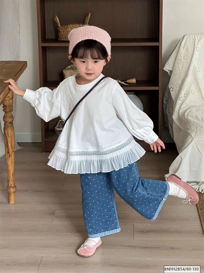 QUẦN JEAN CHẤM BI TRÁI TIM  ỐNG RỘNG