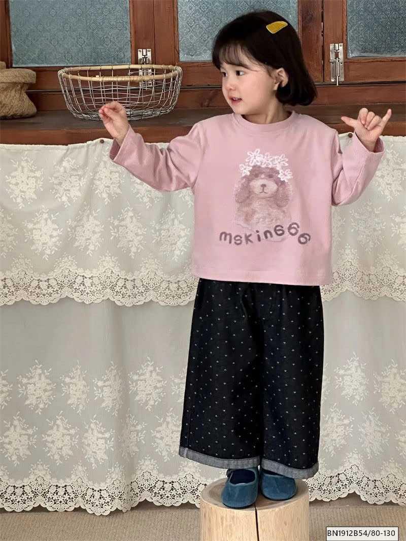 QUẦN JEAN CHẤM BI TRÁI TIM  ỐNG RỘNG