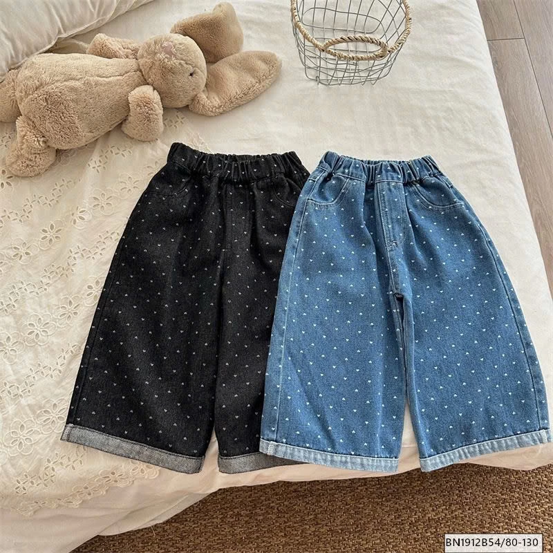 QUẦN JEAN CHẤM BI TRÁI TIM  ỐNG RỘNG