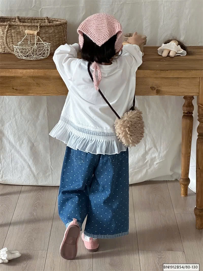 QUẦN JEAN CHẤM BI TRÁI TIM  ỐNG RỘNG