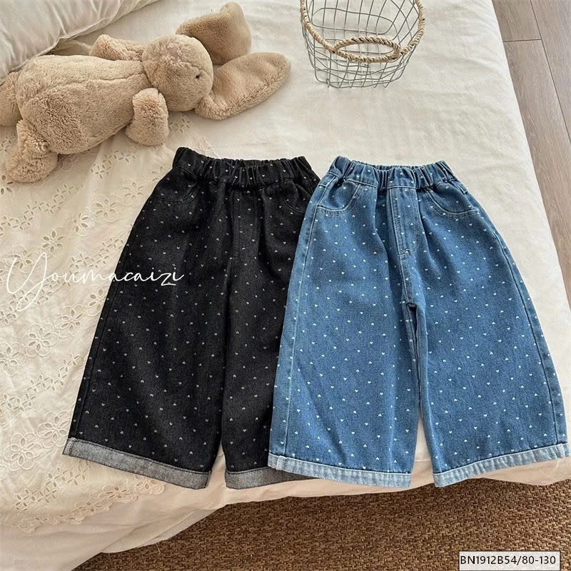 QUẦN JEAN CHẤM BI TRÁI TIM ỐNG RỘNG