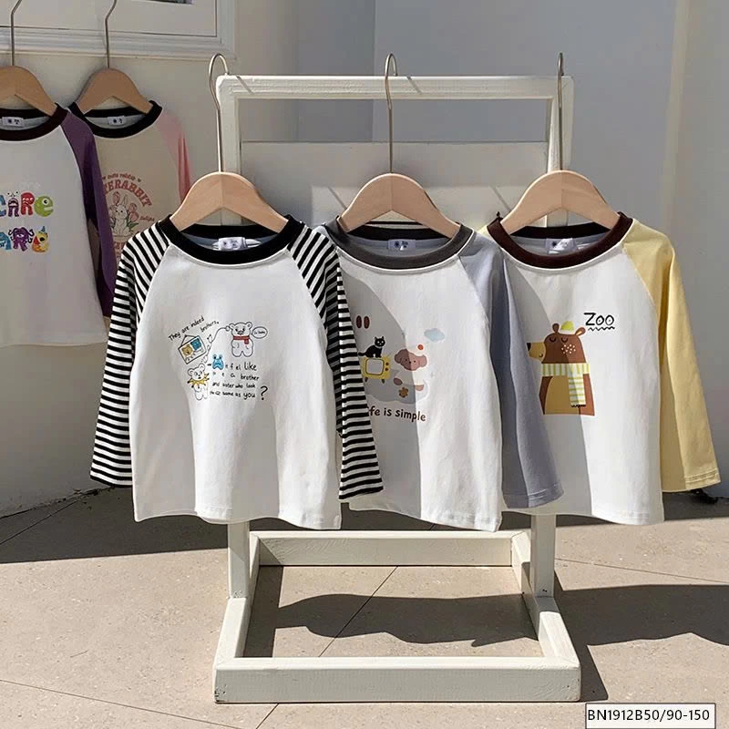 ÁO THUN DÀI TAY PHỐI MÀU HOẠT HÌNH