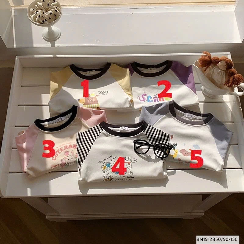 ÁO THUN DÀI TAY PHỐI MÀU HOẠT HÌNH