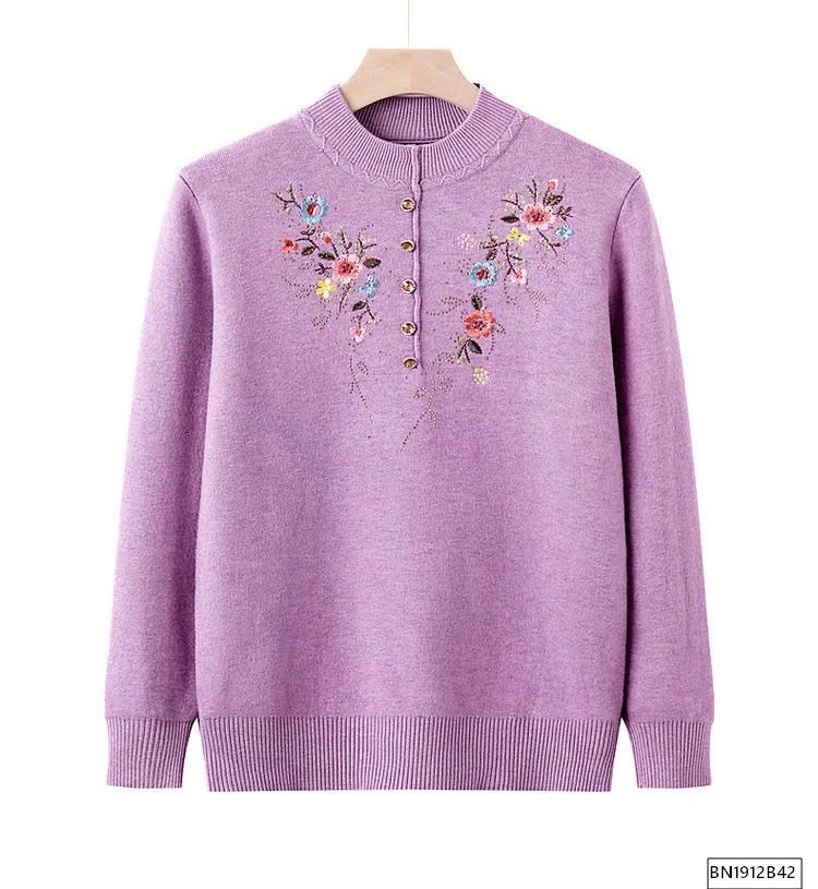 ÁO LEN TRUNG NIÊN CỔ THÊU HOA LÓT LÔNG SIÊU ẤM