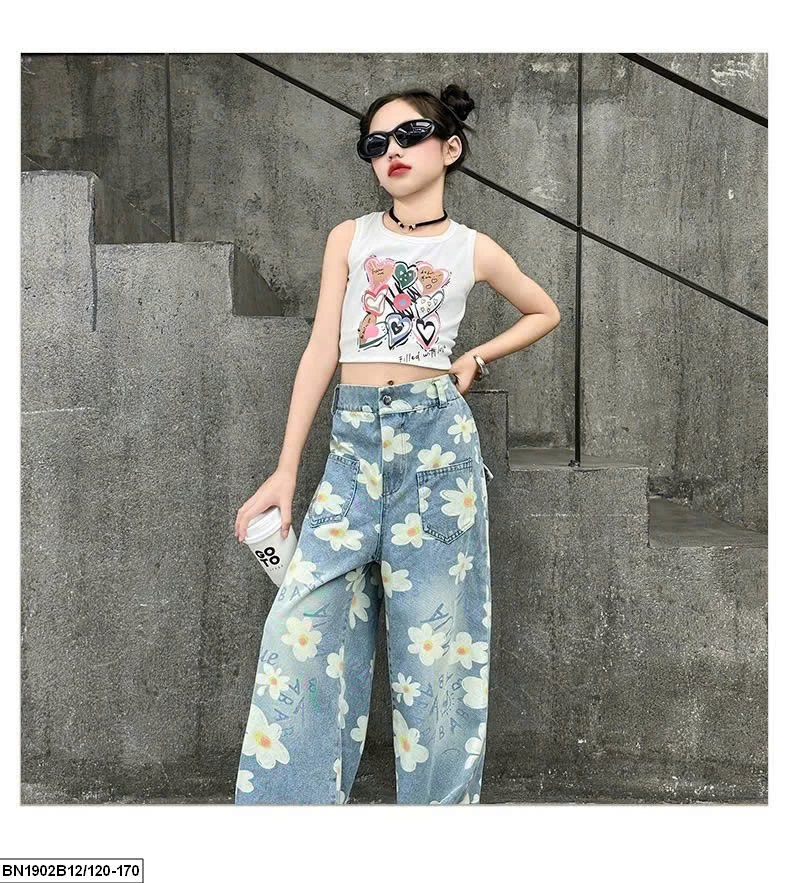 SÉT ÁO CROPTOP MIX QUẦN JEAN HOA
