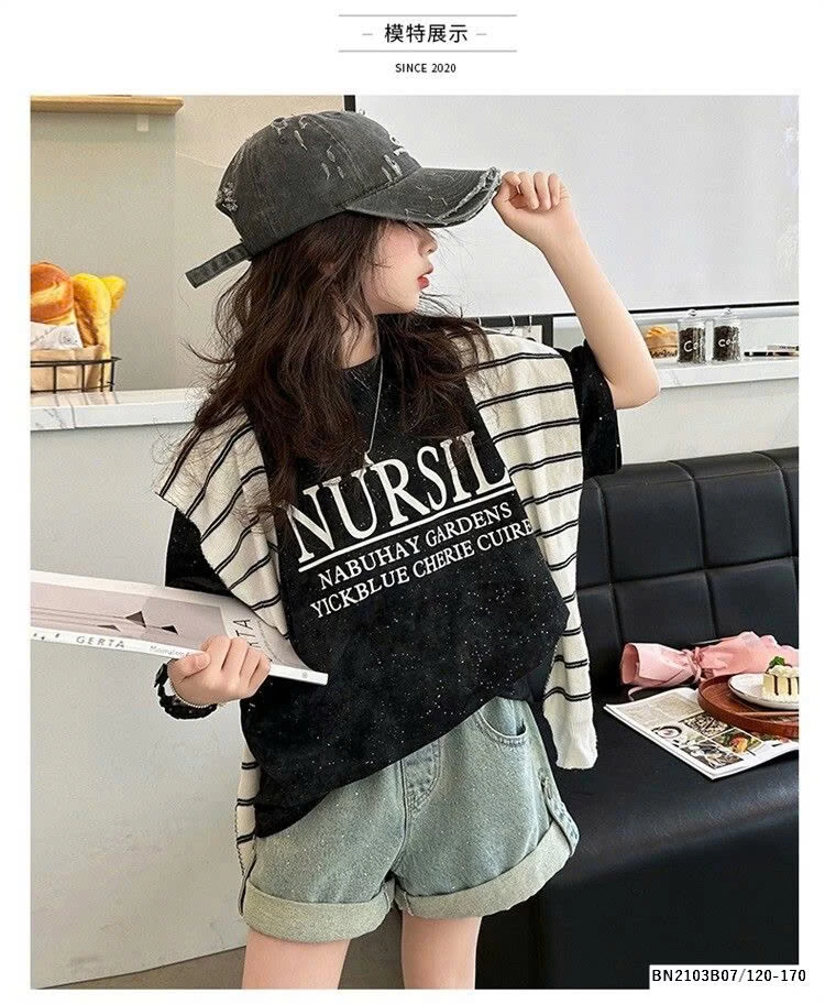SÉT ÁO THUN CHỮ NURSIL MIX QUẦN SHORT JEAN GẤP GẤU