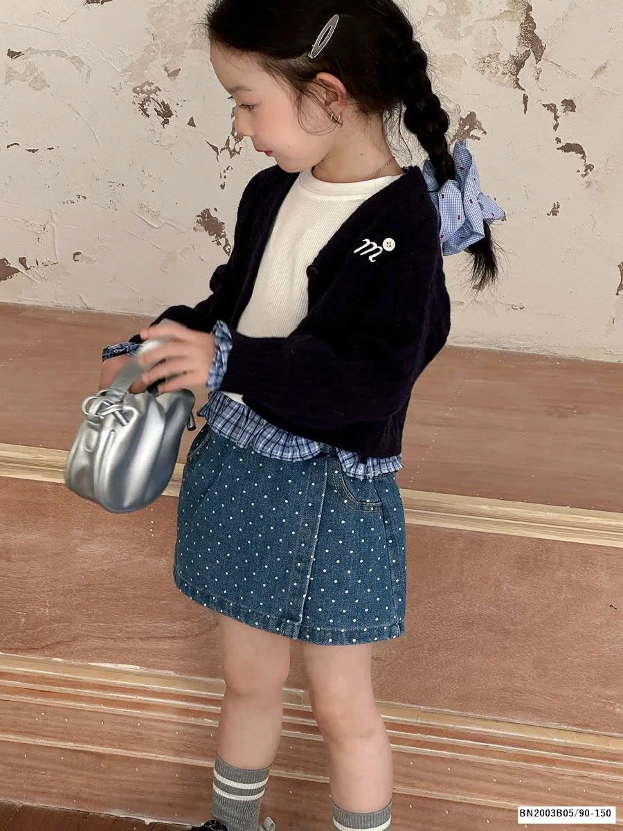 QUẦN VÁY JEAN CHẤM BI BÉ GÁI